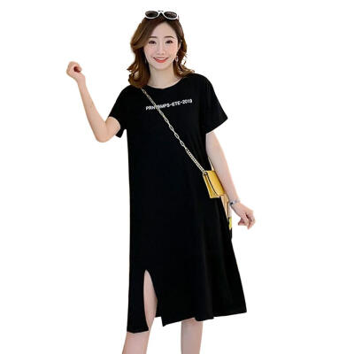 

Letter Print T-shirt Dress Women O-neck Short Sleeve Cotton Slim Dresses