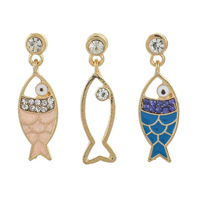 

3PcsSet Bohemian Hollow Fish Rhinestone Charm Stud Earrings Women Jewelry Gift