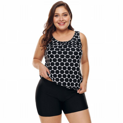 

Polka dot printed high waist flat angle Plus Size split swimsuit