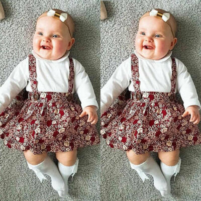 

Newborn Baby Girls Floral Long Sleeve Doll Collar Skirt Strap Dress Clothes Tops