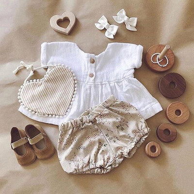 

Summer Newborn Baby Girl Comfortable Linen Top Floral Short Pants Clothes Outfit