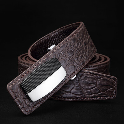 

High-end belt mens first layer cowhide crocodile leather belt youth business smooth buckle casual pants belt spot