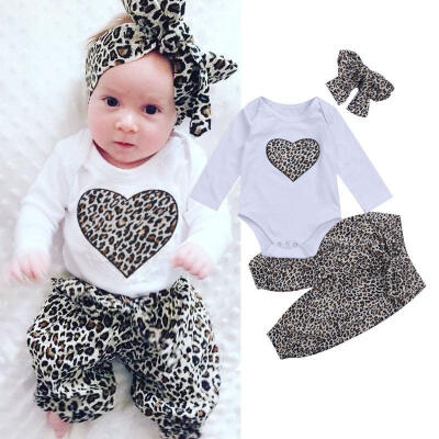 

Newborn Baby Girl Long Sleeve Bodysuit Leopard Print Clothes Romper Pants Outfit