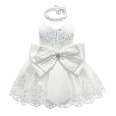 

2PCS Newborn Baby Girls Bow Lace Ball Gown Dress Birthday Party Wedding Costumes