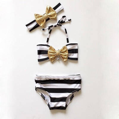 

Baby Girls Striped Bow Bikini Set Swimwear Swimsuit Swimming Bathing Beachwear