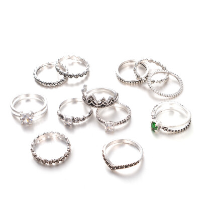 

Retro Flower Crescent Flower Combination Joint Rings Suits Alloy Silver