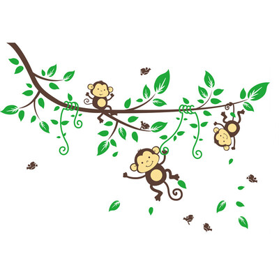 

〖Follure〗Jungle Monkeys Tree Wall Sticker Decal Kid Nursery Baby Decoration Decal