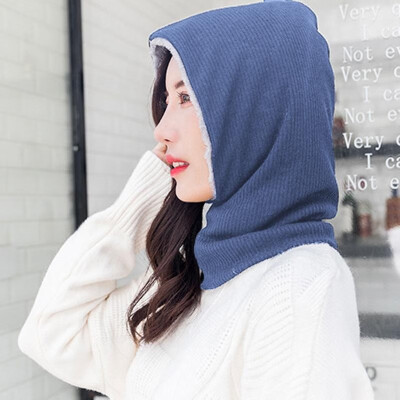 

Winter Outdoor Sports Men Women Hood Snood Fleece Lined Solid Color Unisex Dual-Use Mask Hooded Scarf Neck Warmer Cap