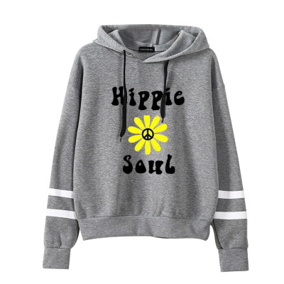 

Queenromen Unisex Hippie Soul Bus Peace Flower Women Hoodie Striped Sleeve Jumper Pullovers Hippy Gift Sweatshirt