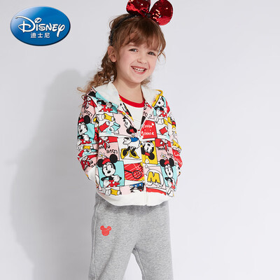 

Disney Disney self-employed childrens wear girls knit hooded suit jacket cute sweater trousers 2019 spring&summer new DA917181E01 soft powder Minnie square printing 80