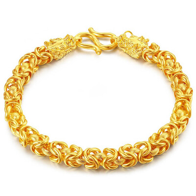 

Mens Bracelet Dragon Head Patterned Solid Gold Filled Thick Heavy Wrist Chain Hip Hop Style Handsome Mens Jewelry
