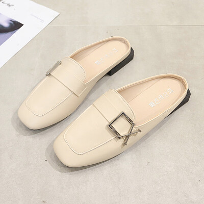 

Ins small leather shoes womens slippers Korean version ulzzang British style ancient square head flat heel single shoe Ko