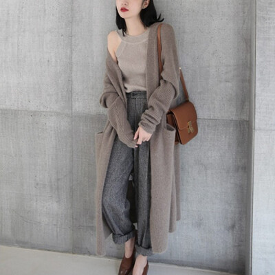 

knitted long cardigan female Simple Casual Loose cardigan jumper Warm winter 2019 sweater women cardigan coat puls size Sweater