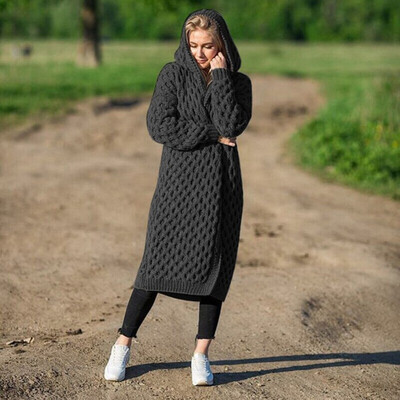 

Toponeto Winter Warm New Fashion Women Long Knitted Sweater Hooded Cardigan Coat