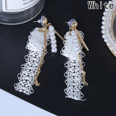 

New Lace Design Women Fashion Stud Earring Lace Stripe Pearl Dangle Earring