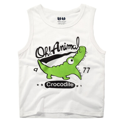 

Boy Sleeveless Cotton Tank Tops Round Neck Summer Kids Clothes Cute Cartoon Crocodile Printing Vest White 140