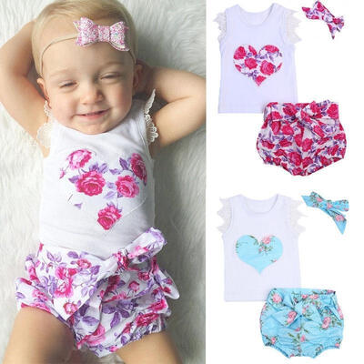 

3PCS Toddler Kids Baby Girls T-shirt Vest TopsShorts Pants Outfits Clothes Set