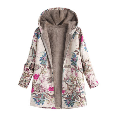 

Roseonmyhand Womens Winter Warm Outwear Floral Print Hooded Pockets Vintage Oversize Coats