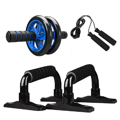 

4-in-1 AB Wheel Roller Kit Abdominal Press Wheel Pro with Push-UP Bar Jump Rope&Knee Pad Portable Equipment for Home Exercise
