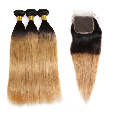 

Ishow 8A Brazilian Hair Extensions 3pcs 1b27 Straight Human Hair Bundles with Closure