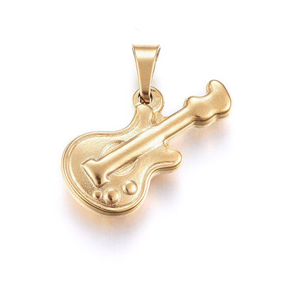 

304 Stainless Steel Pendants Guitar Golden 21x105x35mm Hole 6x3mm