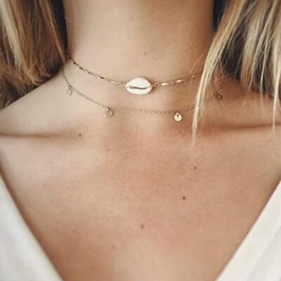 

Multi Layer Shell Pendant Necklace For Women Gold Chain Necklace Crystal Choker Necklaces Summer Bohemian Best Friend Jewelry