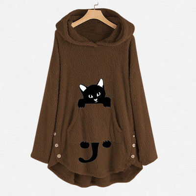 

Toponeto Womens Cat Embroidery Plus Size Warm Hoodie Top pullover Sweatshirt Blouse