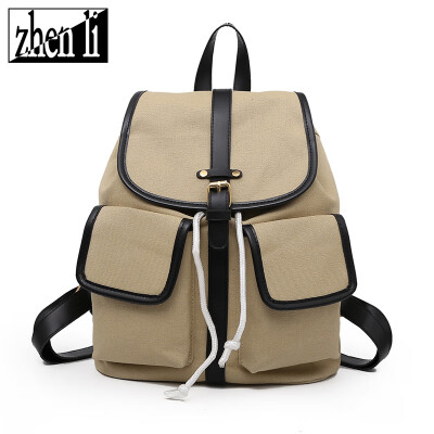 

New shoulder bag female bag college wind soft surface sewing thread canvas bag solid color multi-pocket travel backpack