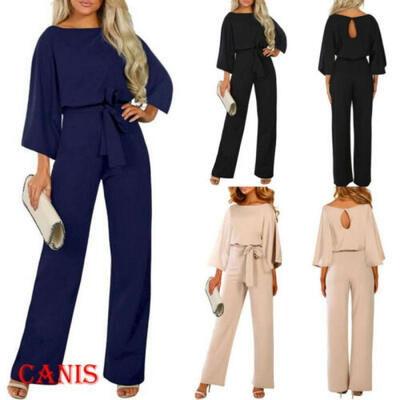 

Women High Waist Long Sleeve Jumpsuit Cocktail Evening Party Romper Long Pants