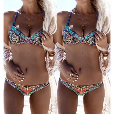 

Women boho bandage Bikini Bra Set Push up Padded swimwear Swimsuit Bathing suit