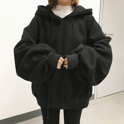 

Tailored Women Fashion Loose Solid Color Hooded Lantern Sleeves Sweater Hoodie Crop Tops