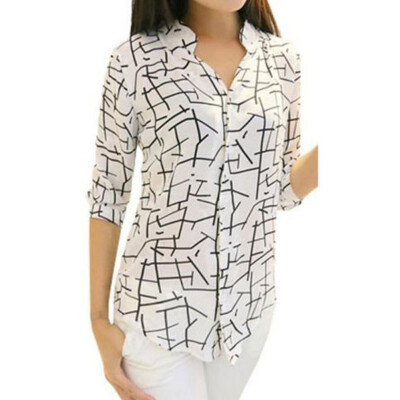 

Women Elegant Print Loose Chiffon Long Sleeve Blouse Tops Casual Shirt -XL