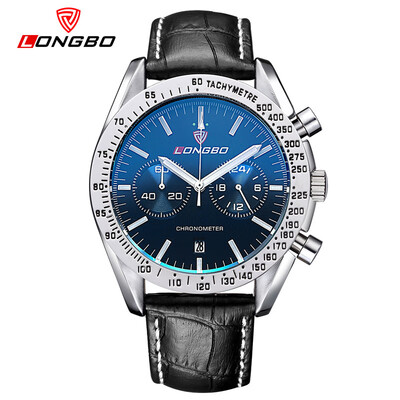 

Multifunctional waterproof mens watch leather belt with three eyes single calendar quartz watch sports mens watch