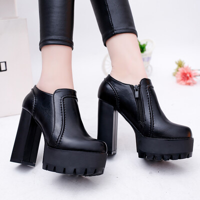 

Fashion Super High-heeled Low-Upper Shoes Individual Rivet Single Shoe Waterproof Table Leather Shoes Autumn&Winter Coarse-hee