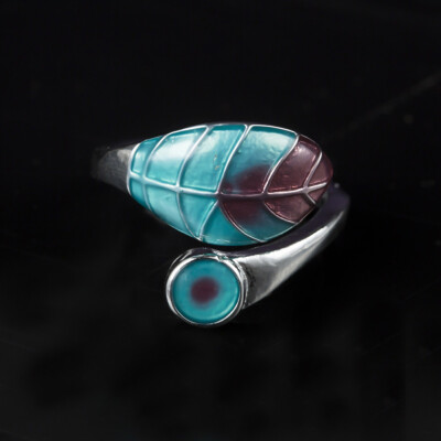 

Retro Women Jewelry Natural Gemstone Open 925 Sterling Silver Turquoise Adjustable Leaf Ring Engagement Gifts Wedding Ring