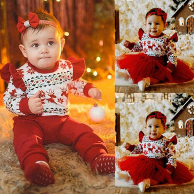 

Xmas Newborn Baby Girls Christmas Deer Tops Tutu Skirts Pants Outfits 3pcs Set