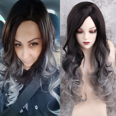 

〖Follure〗Sexy Women Brown Gradient Gray Wig Wavy Party Synthetic Fashion Wigs