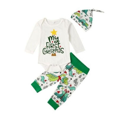 

Baby Boy Newborn Clothes My First Christmas Romper Dinosaur Pants Outfit