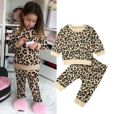 

US Toddler Kids Baby Girl Winter Clothes Leopard Tops Pants Outfit Set Tracksuit