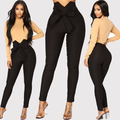 

Womens Summer High Waist Pants Sexy Bow Slim Simple Elastic Pants