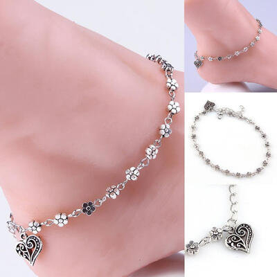 

Women Retro Alloy Flower Bead Chain Anklet Barefoot Sandal Beach Ankle Bracelet