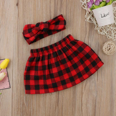 

2Pcs Christmas Newborn Baby Girls Plaid Skirt Dress Outfits Set Clothes Red