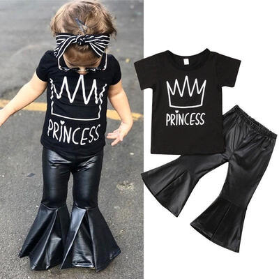 

Toddler Kids Baby Girls Cotton Top T-shirt Bell-bottoms Pants Outfits Clothes