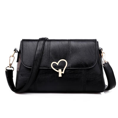 

Solid Color Shoulder Packs PU Leather Women Heart Decor Crossbody Bags