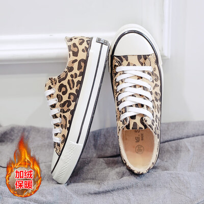 

High-top Leopard print canvas shoes womens shoes 2018 winter new suede board shoes autumn&winter Korean students net red clot