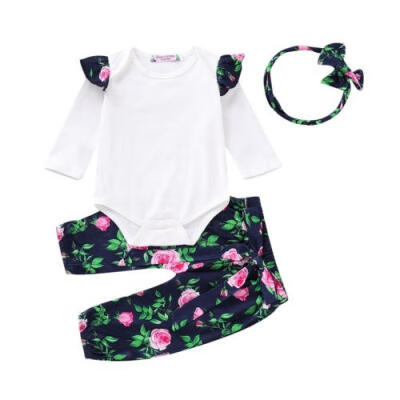 

Newborn Baby Girls Boy Tops Romper Floral Pants Headband Outfits Set Clothes