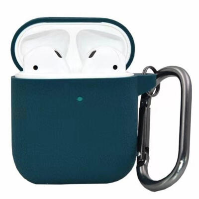 

Silicone Cover For AirPods 2 Charging Case Scratch-proof Shock-proof LED Visible One-piece Case Skin With Carabiner