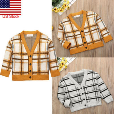 

Toddler Kid Baby Boy Girl Knitted Plaid Checks Sweater Cardigan Coat Top Outwear