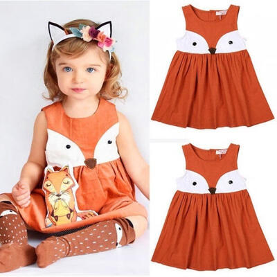 

1-5Y Casual Cotton Baby Girls Toddler Kids Fox Dress Party Wedding Tutu Dresses