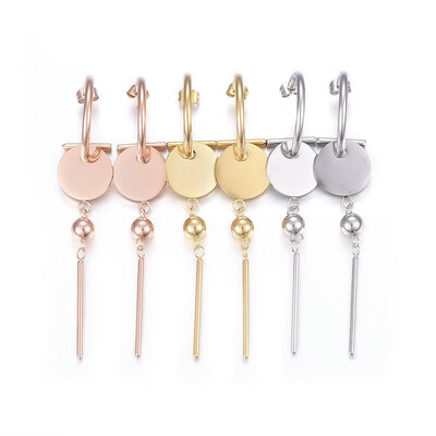 

304 Stainless Steel Stud Earrings Dangle Earrings Mixed Color 86mm 66x16x7mm Pin 08mm